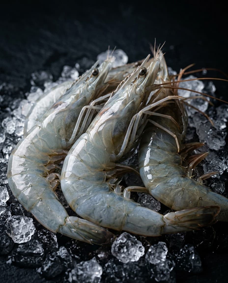Raw shrimp on crushed ice