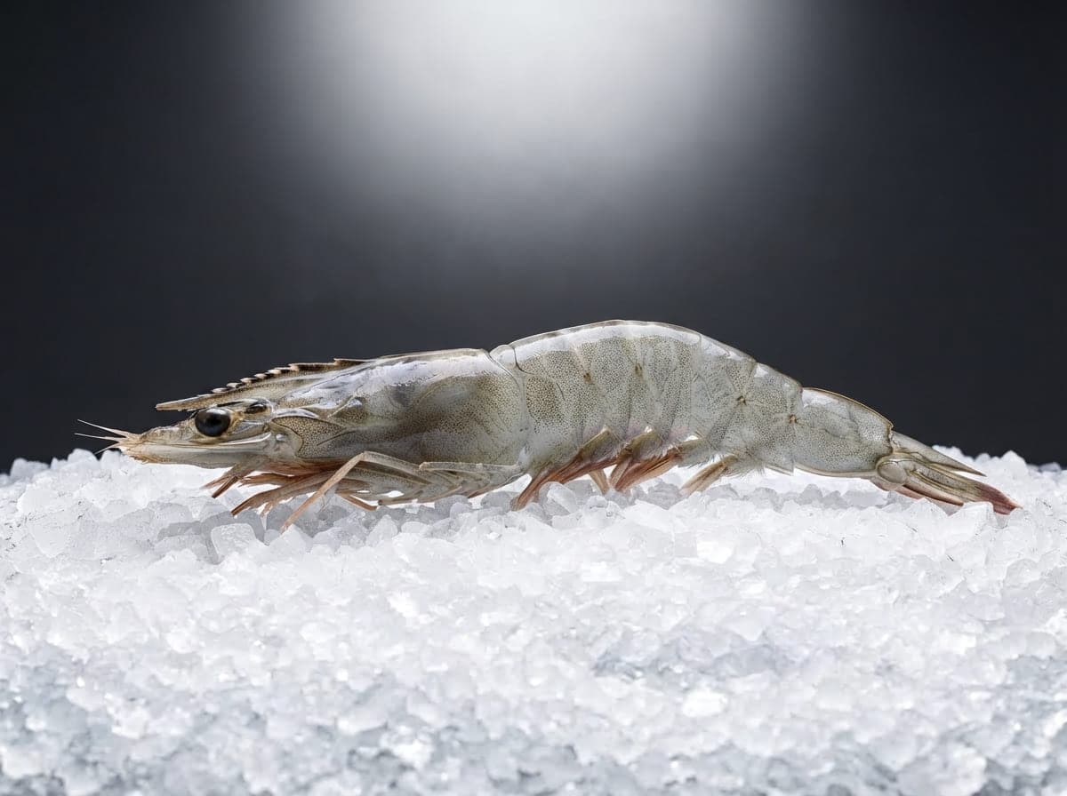 Large raw shrimp on crushed ice