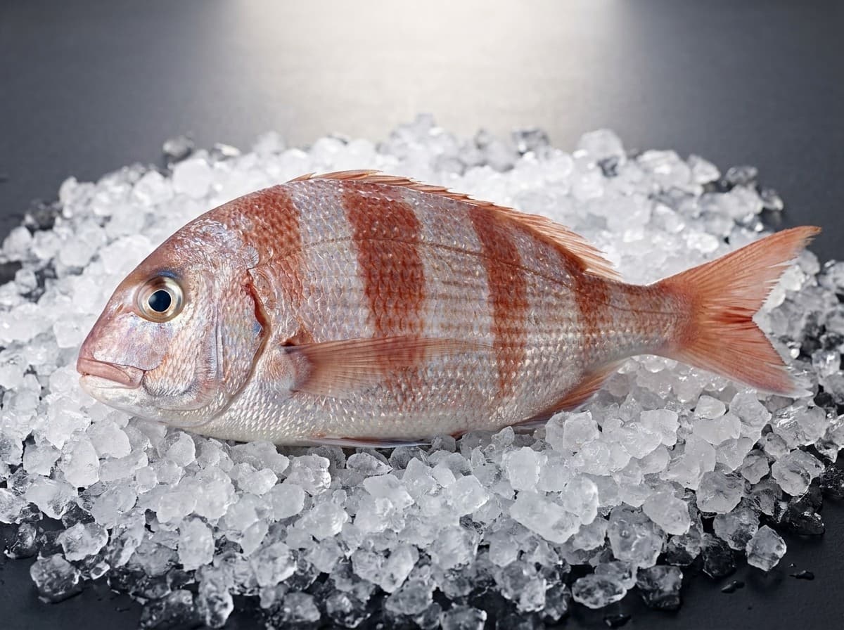Redbanded seabream whole fish showing bands, product shot