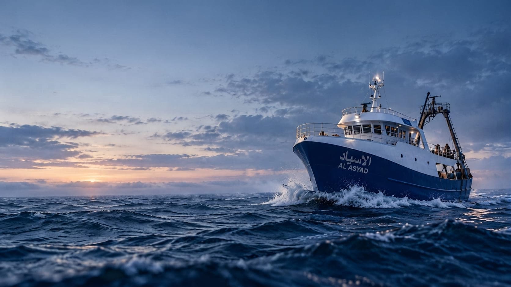 The AL ASYAD trawler working on the open Atlantic at first light
