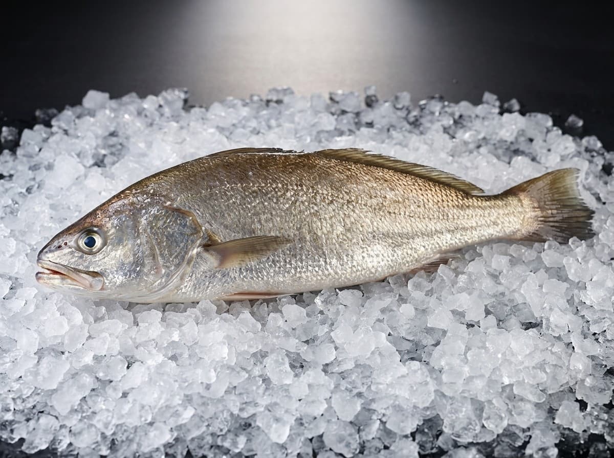 Meagre corvina large whole fish, product photography