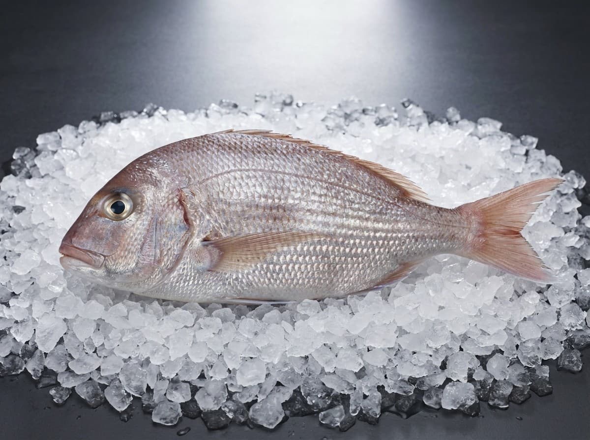 Angolan dentex whole fish on ice, product photography