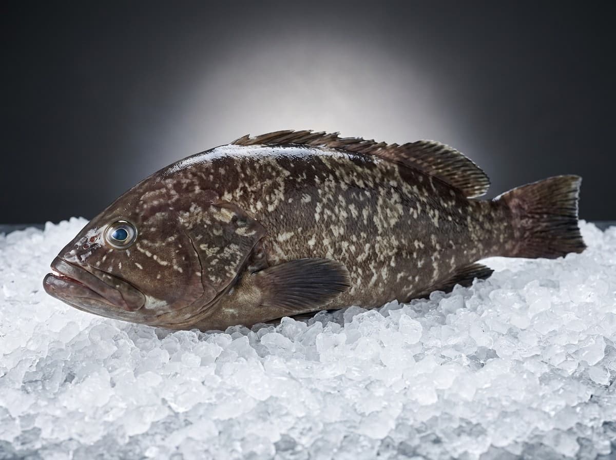 Whole dusky grouper on dark background, fresh catch