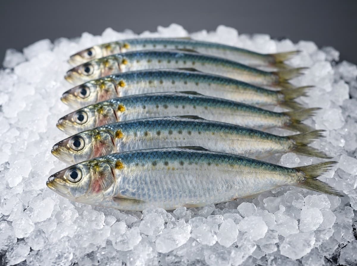 Round sardinella fish in bulk on ice